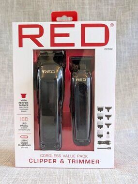 Red by Kiss Cordless Clipper & Trimmer Combo Set for Hair & Beard, Fade Clipper